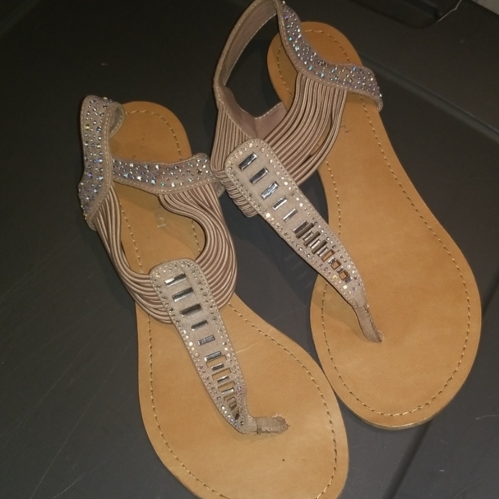 Tan with sparkle flat sandals